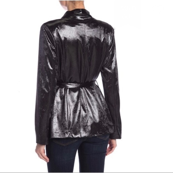 J.O.A. Crushed Velvet Blazer dark charcoal shawl collar shiny soft layering - Picture 4 of 15